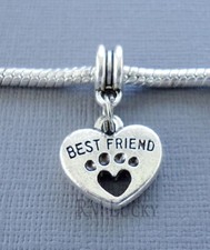 Best Friend Heart Dog Paw European Large Hole Bead For Charm Bracelets C122