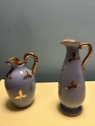 Vintage Two Small Pitchers Blue With Gold Leaves — photo 1
