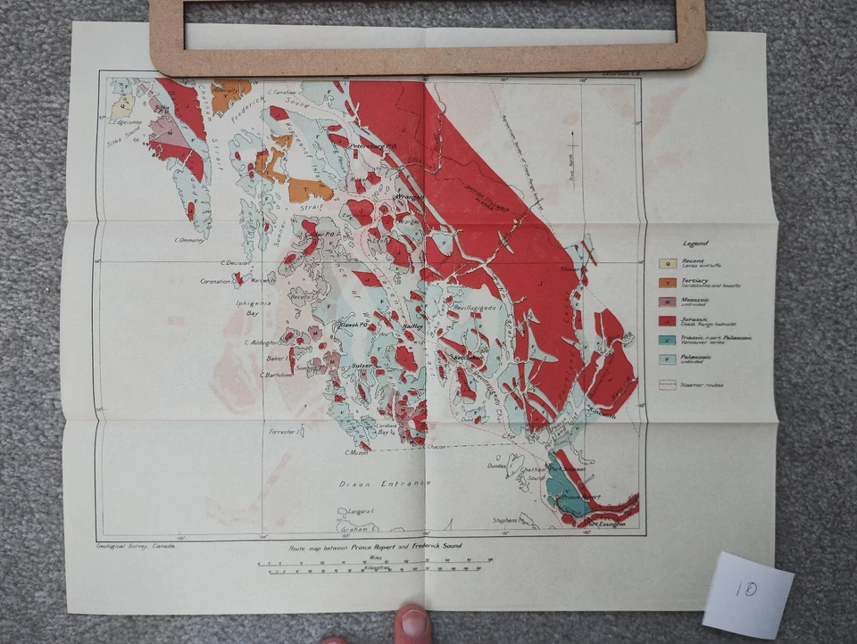 1913 Geological Map of Route between Prince Rupert + Frederick Sound - Canada - Image 1 of 1
