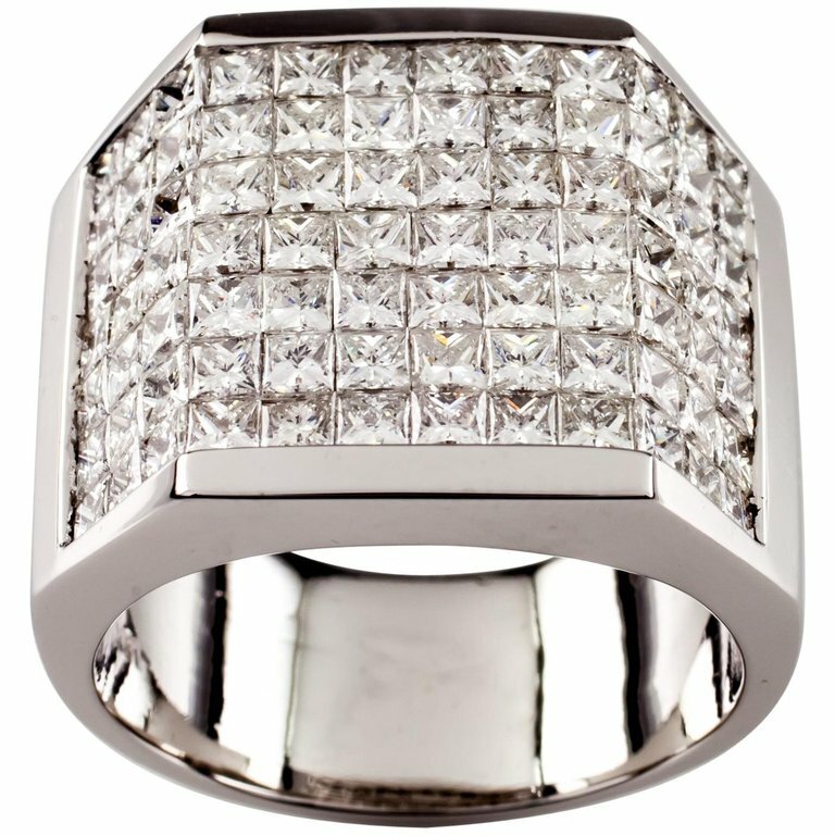 Men's 14k Yellow Gold Square CZ Ring - Invisible Set Cubic Zirconia Ring For Men, Size 8, Handcrafted In USA