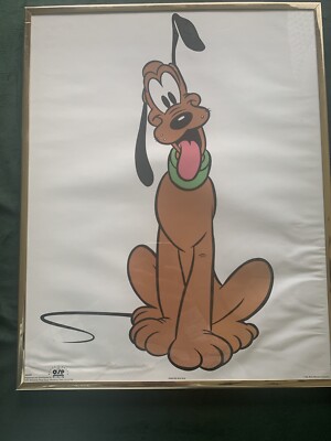 Pluto Disney Osp Framed Poster 1990s Wall Art Retired Vintage Water Damage