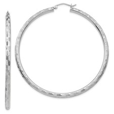 14k White Gold Diamond-cut Hoop Earrings 4.32g, L-60mm, W-3mm for Mom