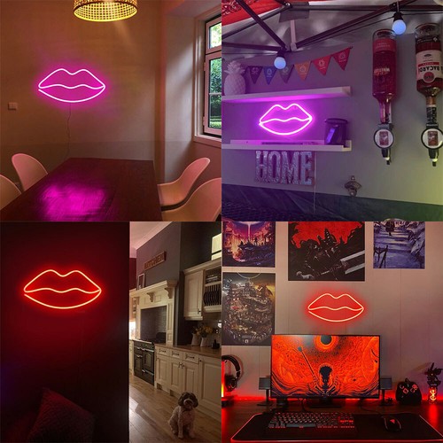 Red Lips Neon Light LED Sign Dimmable Man Cave Game Room Wall Decor Nightlight - Picture 4 of 9