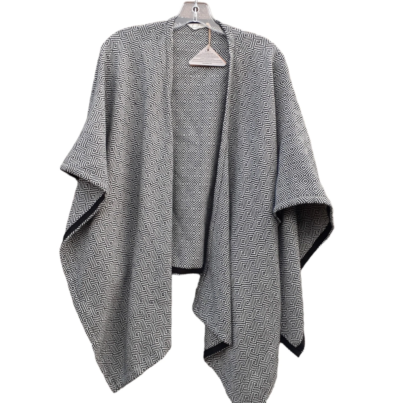 Hand Loom Poncho Shrug Cape Turkish Cotton One Size Black White Diamond