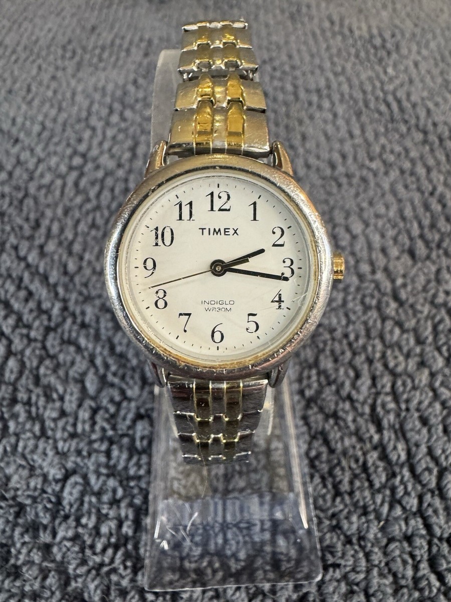 Ladies TIMEX Indiglo Watch Gold & Silver Tone Stretch Band Vintage Timex Indiglo Classic Calendar Gold & Silver Analog  main image 3