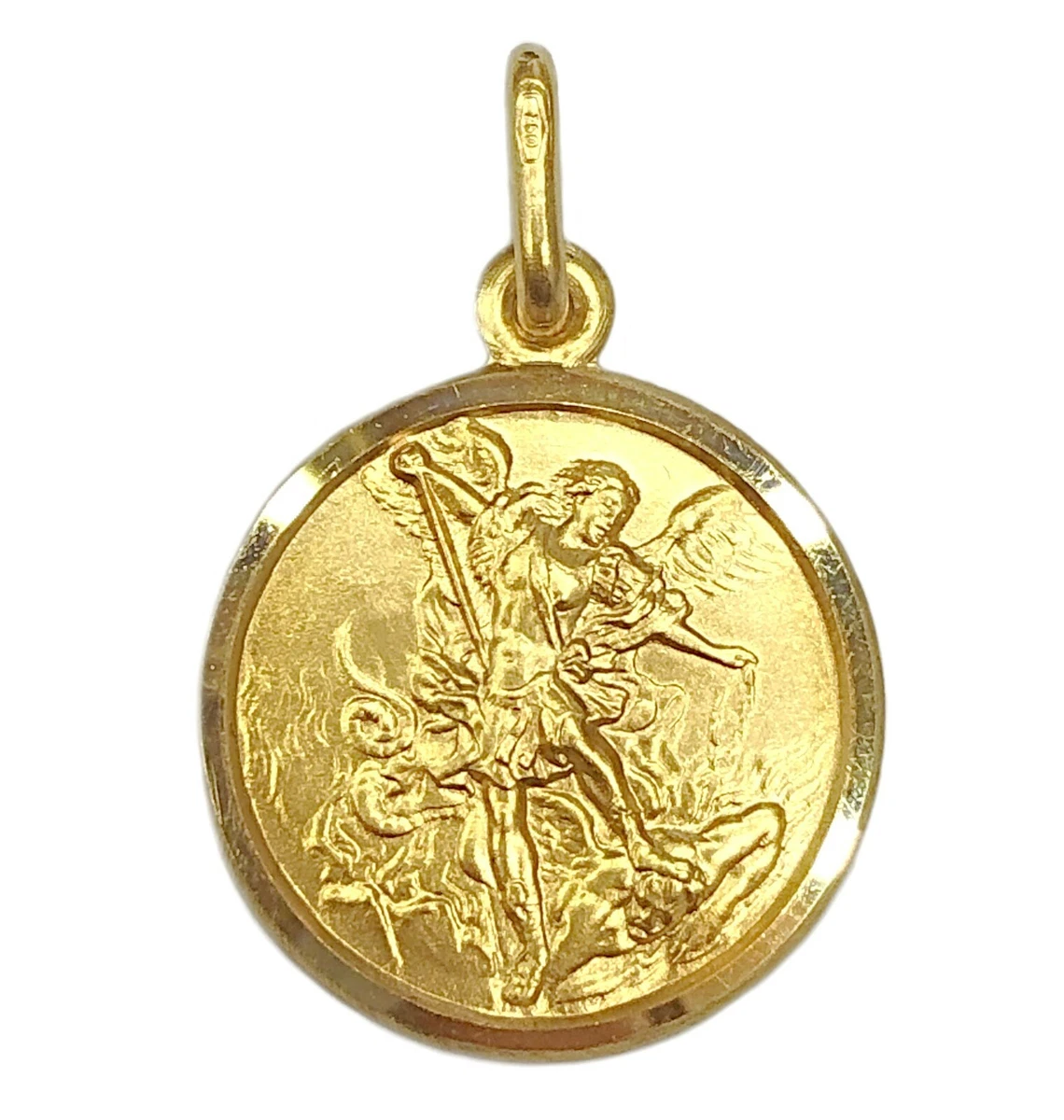 15MM 18K Gold St Michael Medal Pendant Blessed by Pope on request San Miguel Oro