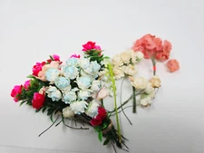 Vintage Flower Collection Pink Carnation White & Blue Blooms Plastic & Fabric