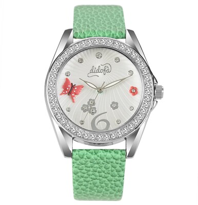 Didofa 242875 Womens Quartz Movement Leather Wrist 3D Watch Silver/Green