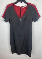 Marc New York Dress Womens 8 Gray Red Sheath V Neck Short Sleeve Lined Stretch