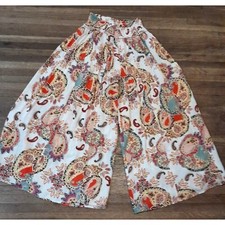 True Destinations Paisley Hippie Boho Wide Leg Resort Wear Cover Up Pants Size M