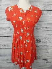 Free People Dress Womens S/P Greatest Day Floral Smocked Button Up Orange Mini
