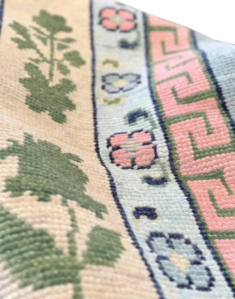 Modern Oushak Hand Knotted Rug 10x14 Lt. Blue 100% Wool Floral Carpets for Home - Image 4 of 4