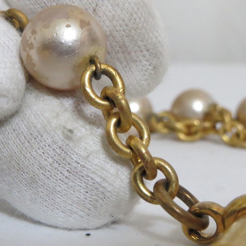 Auth Vintage Celine Faux Pearls Long Necklace Chain Belt Goldtone 90cm/35.4" in - Picture 7 of 24