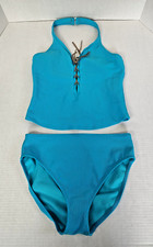 Cole of California Womens 2 Piece Lace Up Tankini Bathing Swim Suit Size 16 Blue