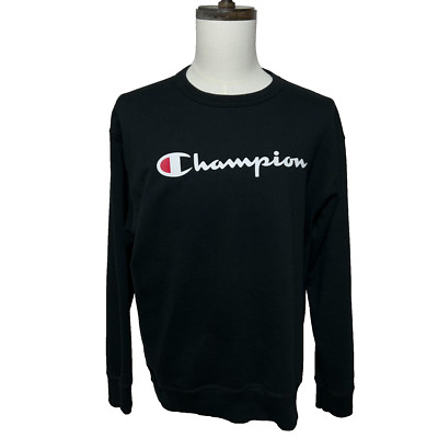 Champion Sweatshirt Mens Large Black Powerblend Pullover Long Sleeve Spellout