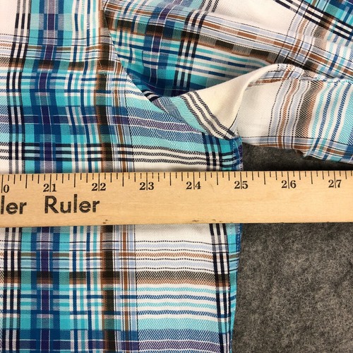 Neiman Marcus Mens Button Up Shirt Large Blue Plaid Long Sleeve Western Cowboy - Picture 8 of 11