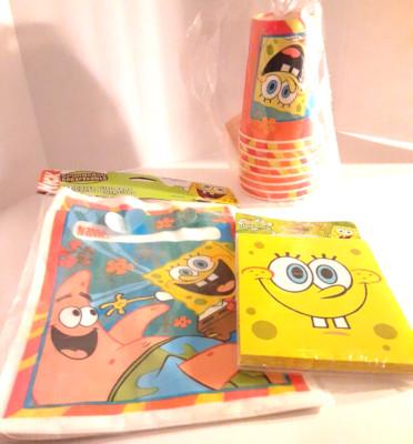 Vintage Sponge Bob Birthday Invitations Cups Loot Gift Bags Party Supply Lot NOS