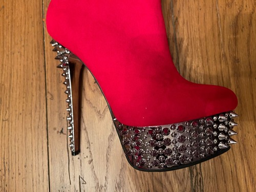 Kush Kouture Knee Hi Red 2" Spiked Platform 6" Stiletto High Heel Boots - 8.5 SZ - Picture 4 of 8