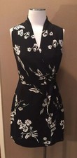 Jones NY 8 M Sleeveless Academia Office Black & White Floral V-Neck Dress