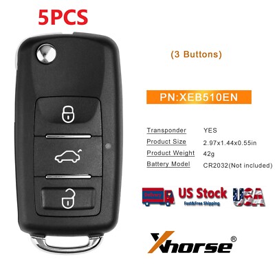 5PCS XHORSE XEB510EN B5 Key with XT27B Super Chip B5 Style 3 Buttons Universal