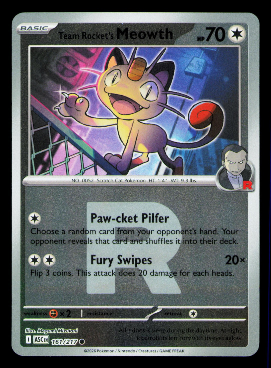 Team Rocket's Meowth (Team Rocket) Reverse Holo Common ME: Ascended Heroes 161/2