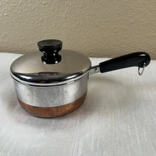 Vtg 1801 Revere Ware Copper Bottom 1 Qt- Stainless Saucepan w/ Lid -  J-04 S