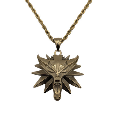 Hexer Halskette Medaillon - Wolf School Witcher's Gold Cosplay 55 cm Anhänger