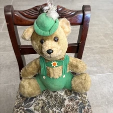 VTG Etone Bear Plush Brown Teddy Stuffed 1981 Green 10” Lovey Bavarian Yodel