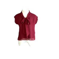 Citron Santa Monica 100% Silk Cranberry Red Blouse with Bow Tie  Size Small