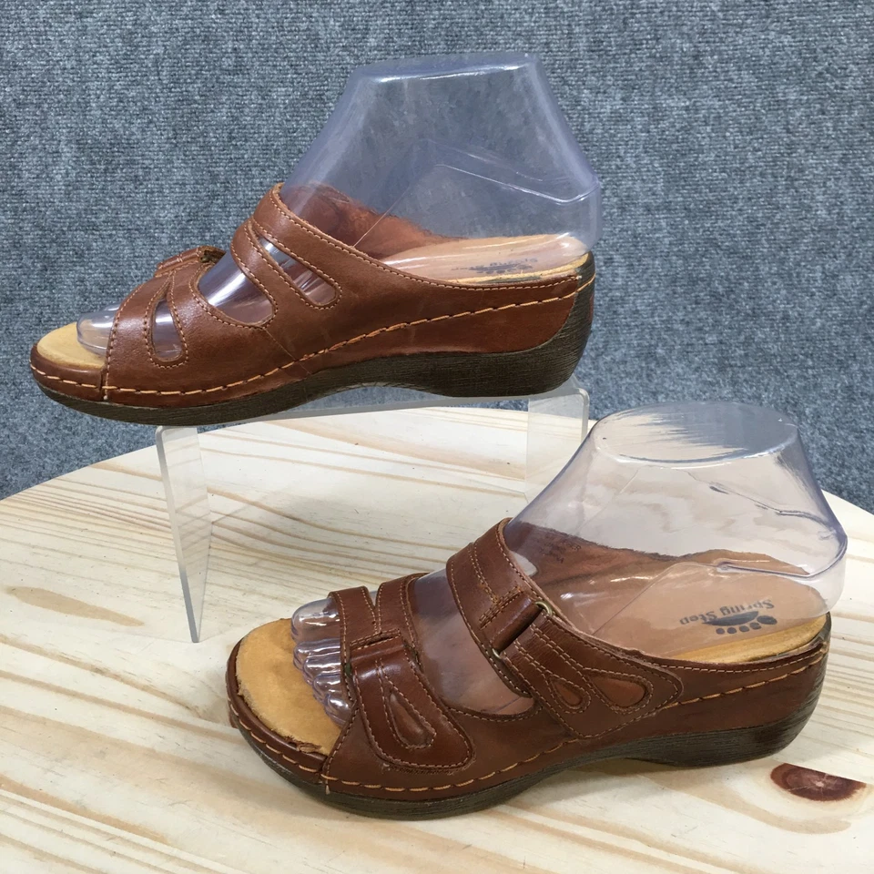 Spring Step Sandals Womens 36 Brown Sunshine Wedge Slides Leather Comfort Open - Image 2 of 4