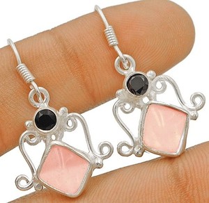 Natural Rose Quartz 925 Solid Sterling Silver Earrings Jewelry @9-5