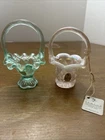 Set of 2 Fenton Mini Baskets Sea Foam And Pink Vintage Rare USA NOS