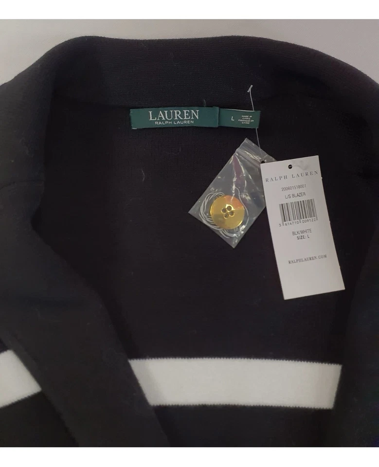 Blazer Ralph Lauren Negro Blanco Rayas Tejido Chaqueta Talla L Nuevo con Etiquetas Otoño Algodón Foto 3 de 4