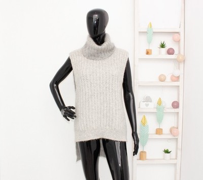 3.1 Phillip Lim ärmellos Pullover grau Rollkragen gerippt Alpaka Wolle Weste S