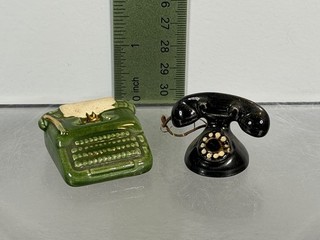 Arcadia Mini Miniature Telephone & Typewriter Salt And Pepper Shakers
