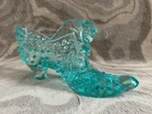 Vintage Fenton Cat Head Glass Slipper/Shoe Aquamarine Daisy Button