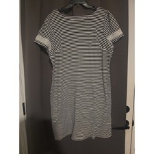 Talbots Black/ White Striped Knit T Shirt Dress, Women's Petite 0X, Lace Trim