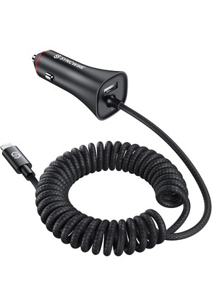 Apple MFI-Certified Syncwire iPhone Car Charger 32W Super Fast 5ft lightning end