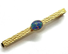Vintage Textured Gold on Sterling Silver Black Opal Doublet Tie Clip
