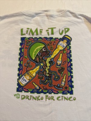 Corona Lime It Up Beer Art TShirt Sz XL White Drinko For Cinco De Mayo Vintage