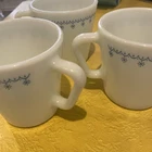 3 Pyrex Blue Snowflake Garland White Coffee Cup Mugs 1410 8 oz Vintage