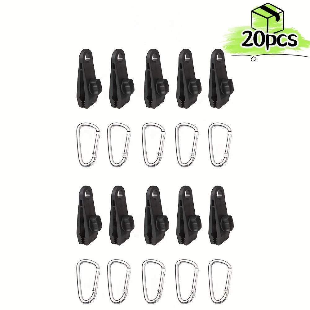A 20pcs Set of Outdoor Windproof Clamps, Carabiner Combinations, a Rain Canopy R