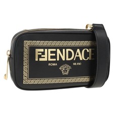FENDI Versace collaboration Shoulder Bag Leather Black Gold Auth ka3101V