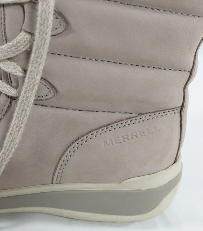 Botas Merrell femininas tamanho 6 bege impermeável pele sintética sapatos de inverno aderência quente - Imagem 3 de 4