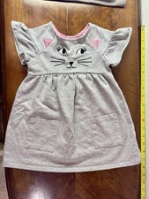 Cat  Jack Gray Cat Face Flutter Sleeve A-Line Dress Girls 2T Knee Length