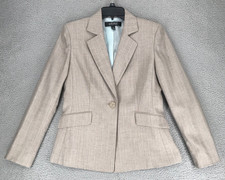 Kasper Blazer Size 6 Long Sleeve Lined One Button Beige Pin Stripe