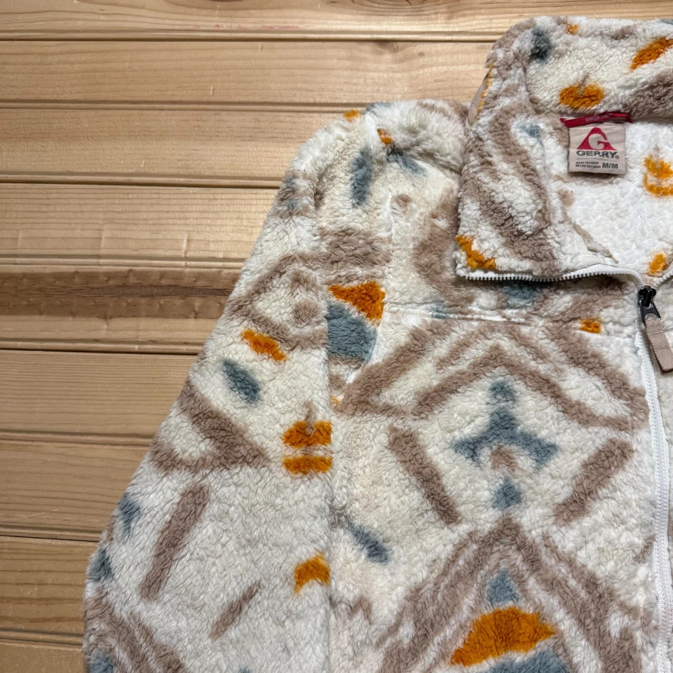 Vintage 80s 90s Gerry Geometric Full Zip Fleece Plush Jacket Women's Size Medium - Image 3 of 4
