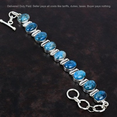 Oval Neon Apatite Stone Bezel Birthday Chain Daughter Trendy Bracelet 925 Silver