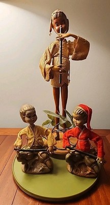 Vintage Tislo Musical Pixie Figures Lot Of 3 Great Condition MCM Grannycore 