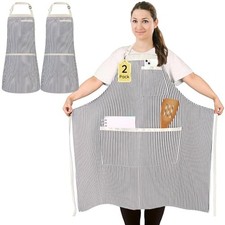2 Pack Plus Size Stripe Kitchen Cooking Apron with 3 Pockets for Men Women